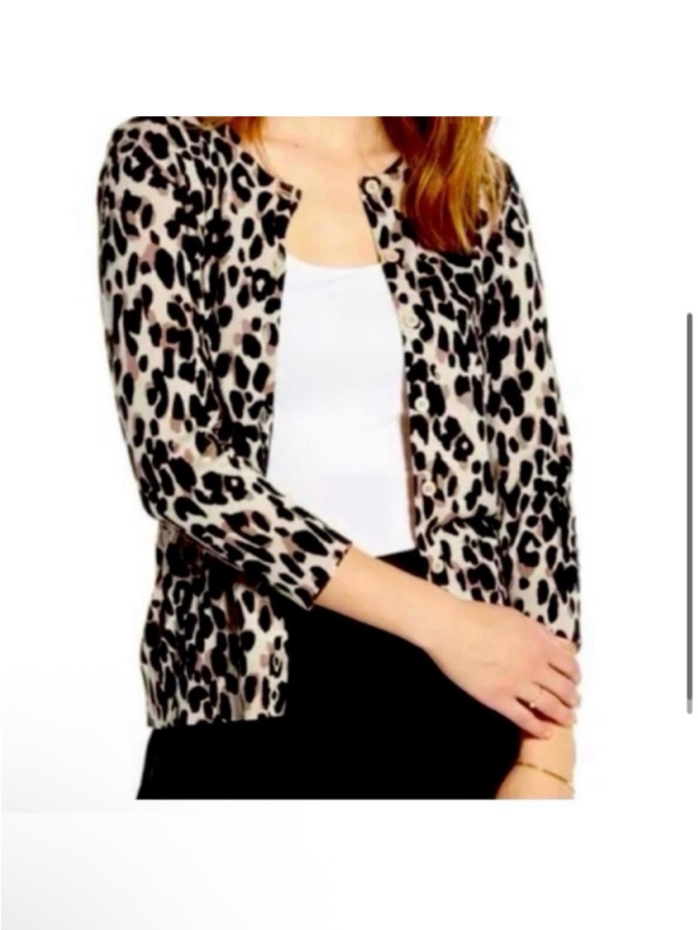 1901 Cotton Blend Cardigan in Black/ Beige Leopard Print XXL
